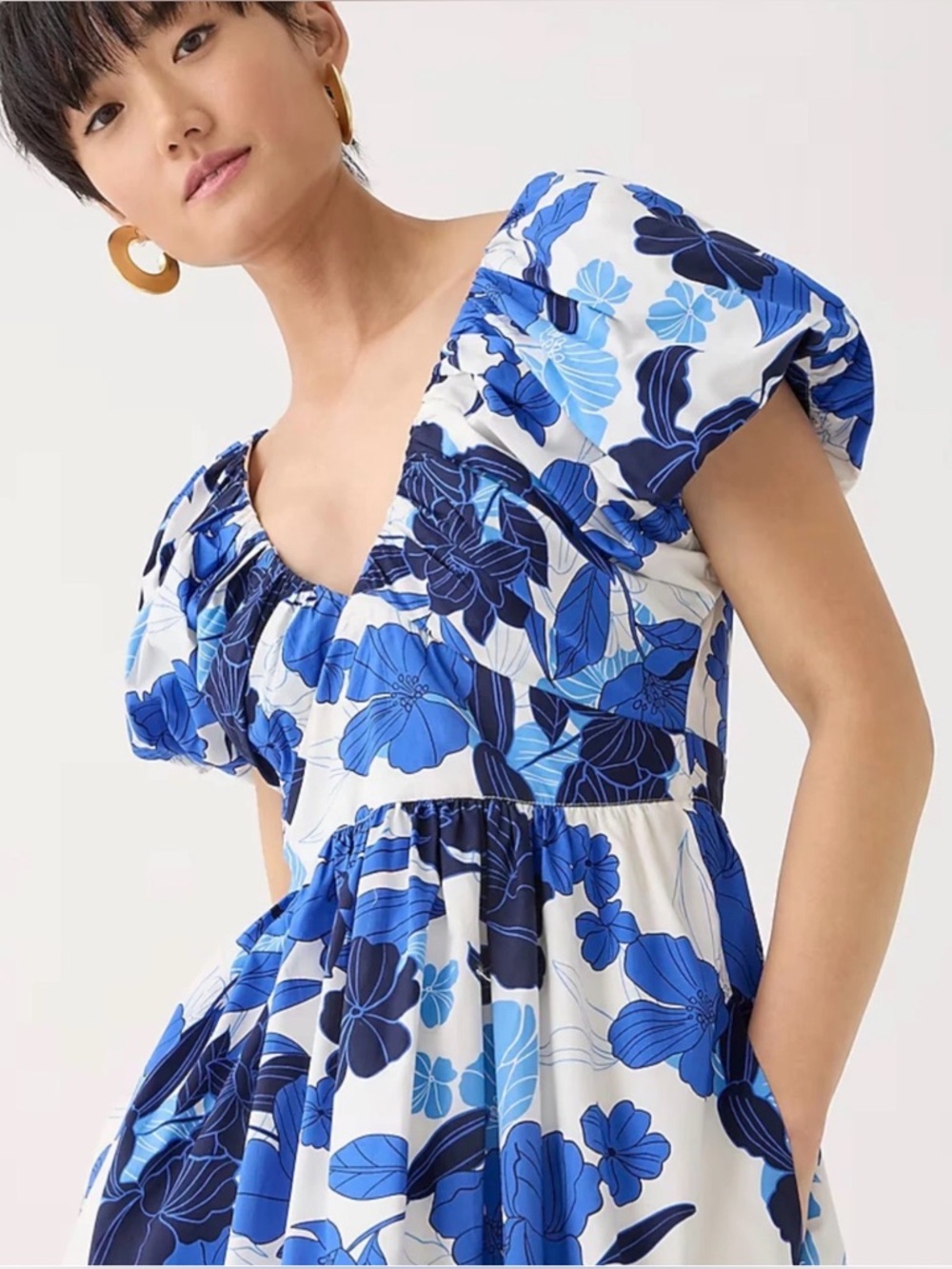 J.Crew Cecily Dress Painted Floral Print Blue Puff Sleeve Maxi Size 12 - Picture 14 of 14